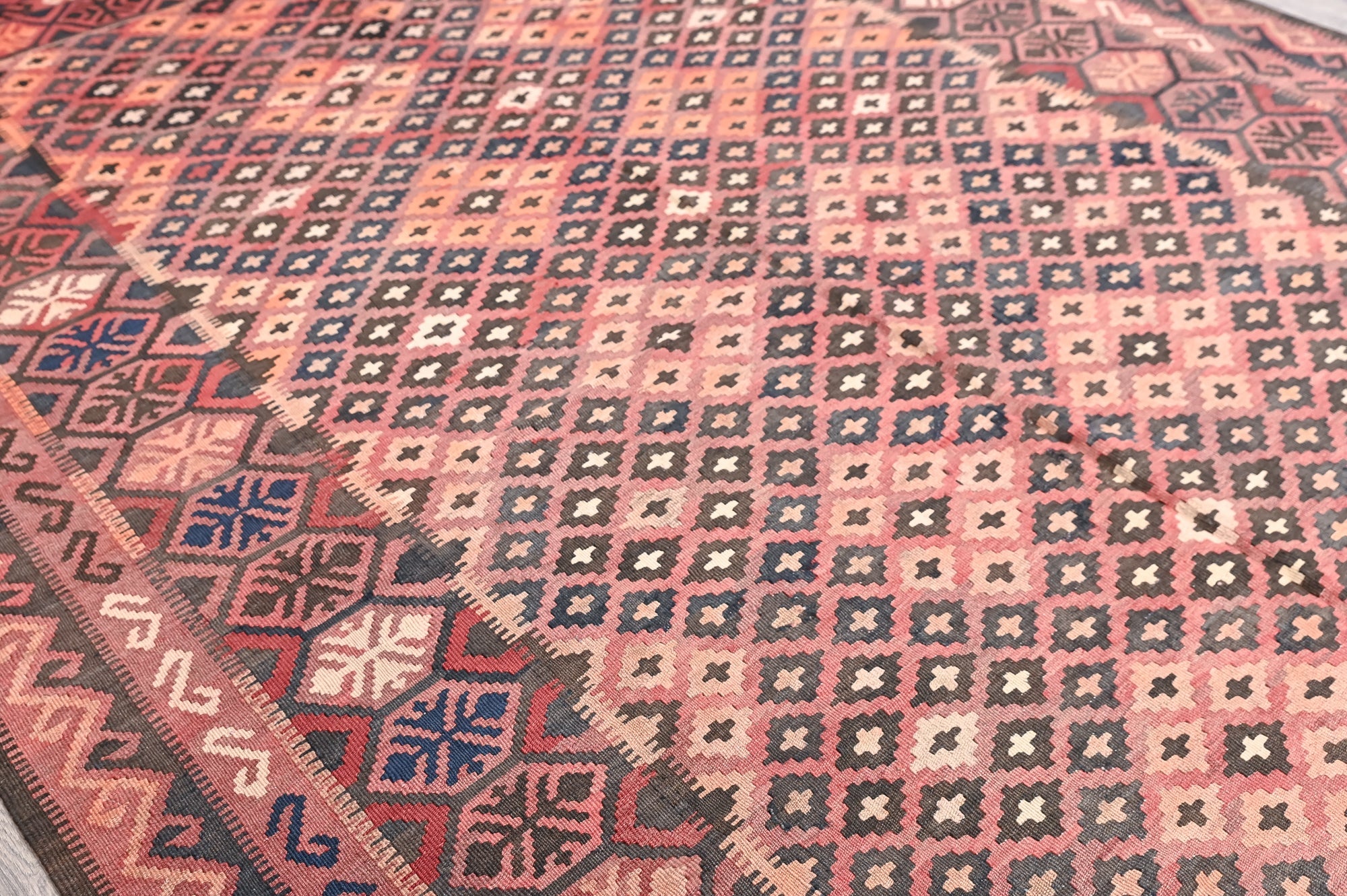 Semi-antique Fine Muted Red Persian Kilim Wool Rug 291cm x 205cm