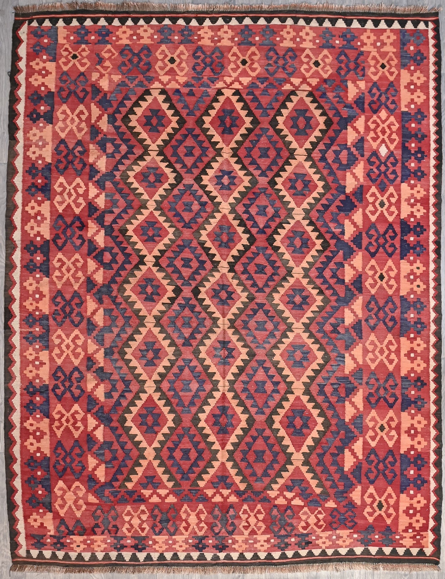 Vibrant Red Vintage Persian Kilim Wool Rug 256cm x 201cm