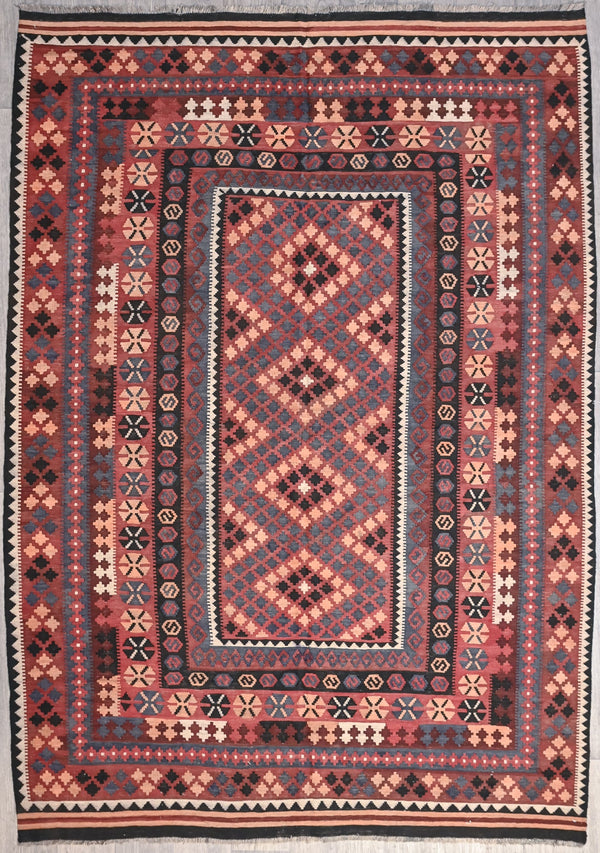 Muted Red  Vintage Persian Kilim Wool Rug 286cm x 200cm