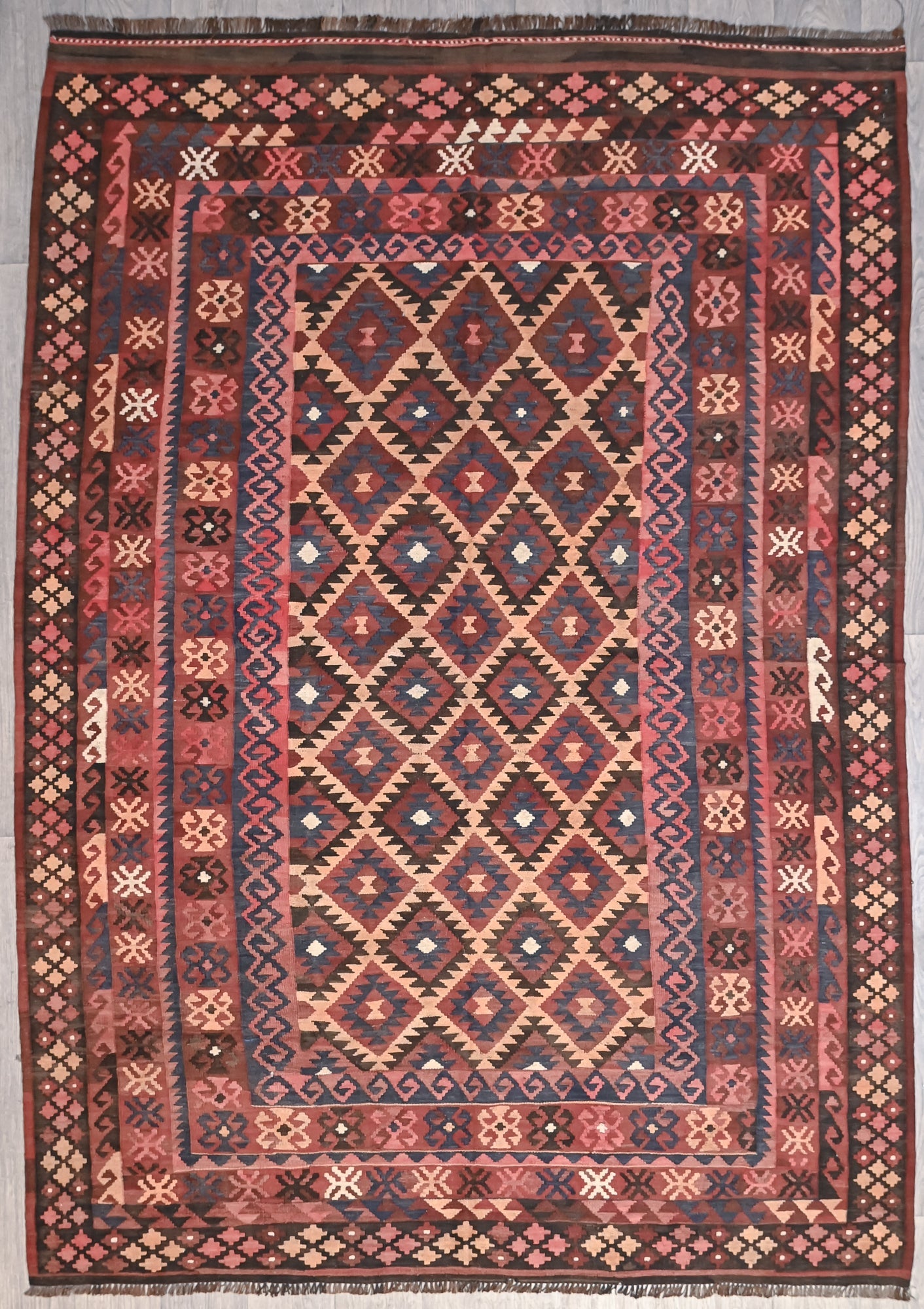 Muted Red and Brown Vintage Persian Kilim Wool Rug 289cm x 202cm