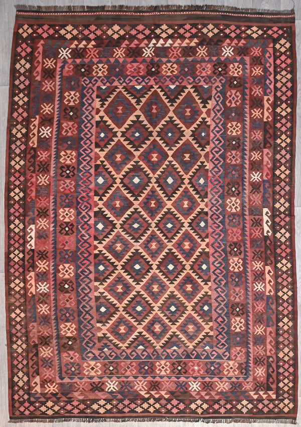 Muted Red and Brown Vintage Persian Kilim Wool Rug 289cm x 202cm