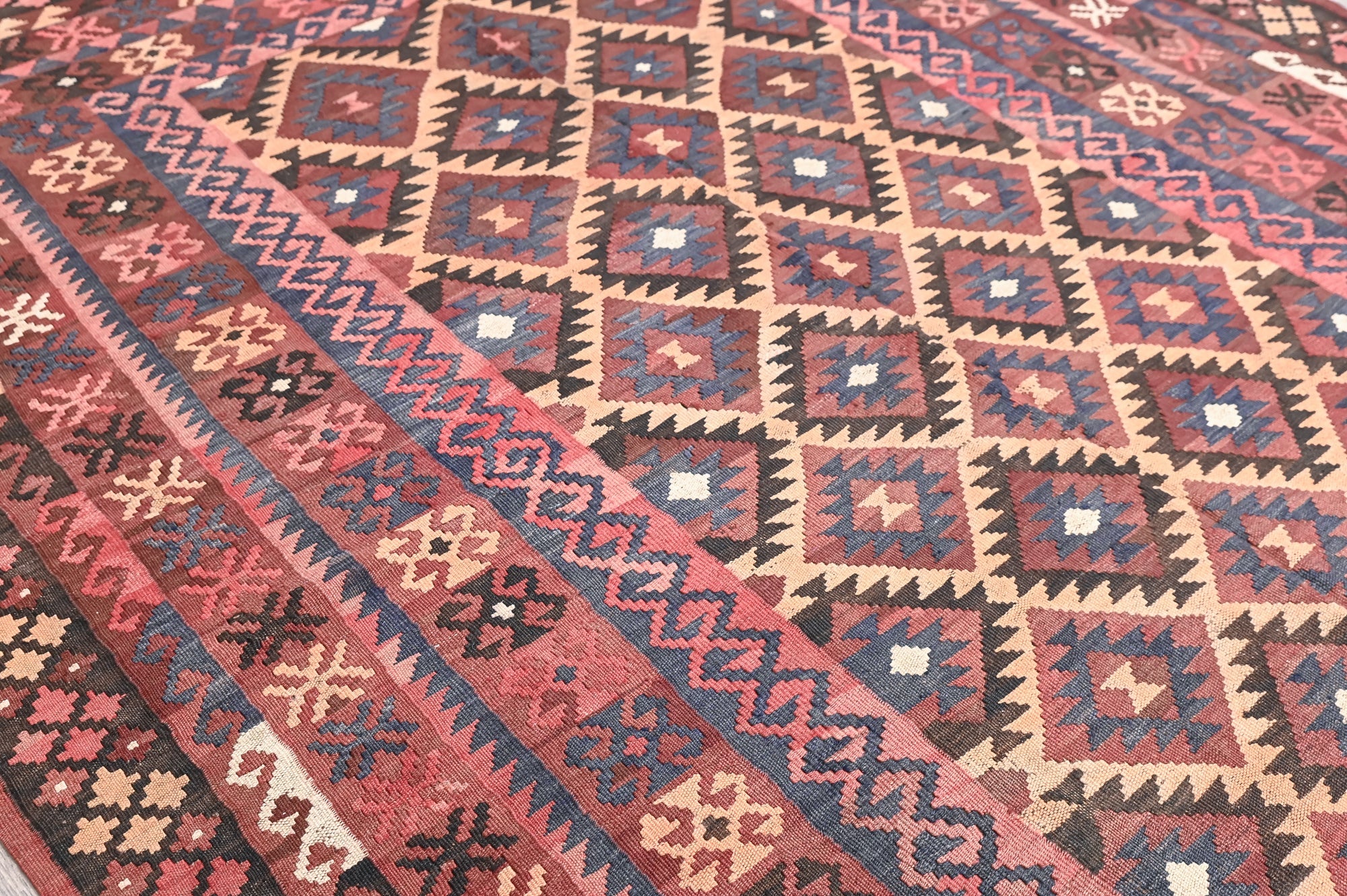 Muted Red and Brown Vintage Persian Kilim Wool Rug 289cm x 202cm