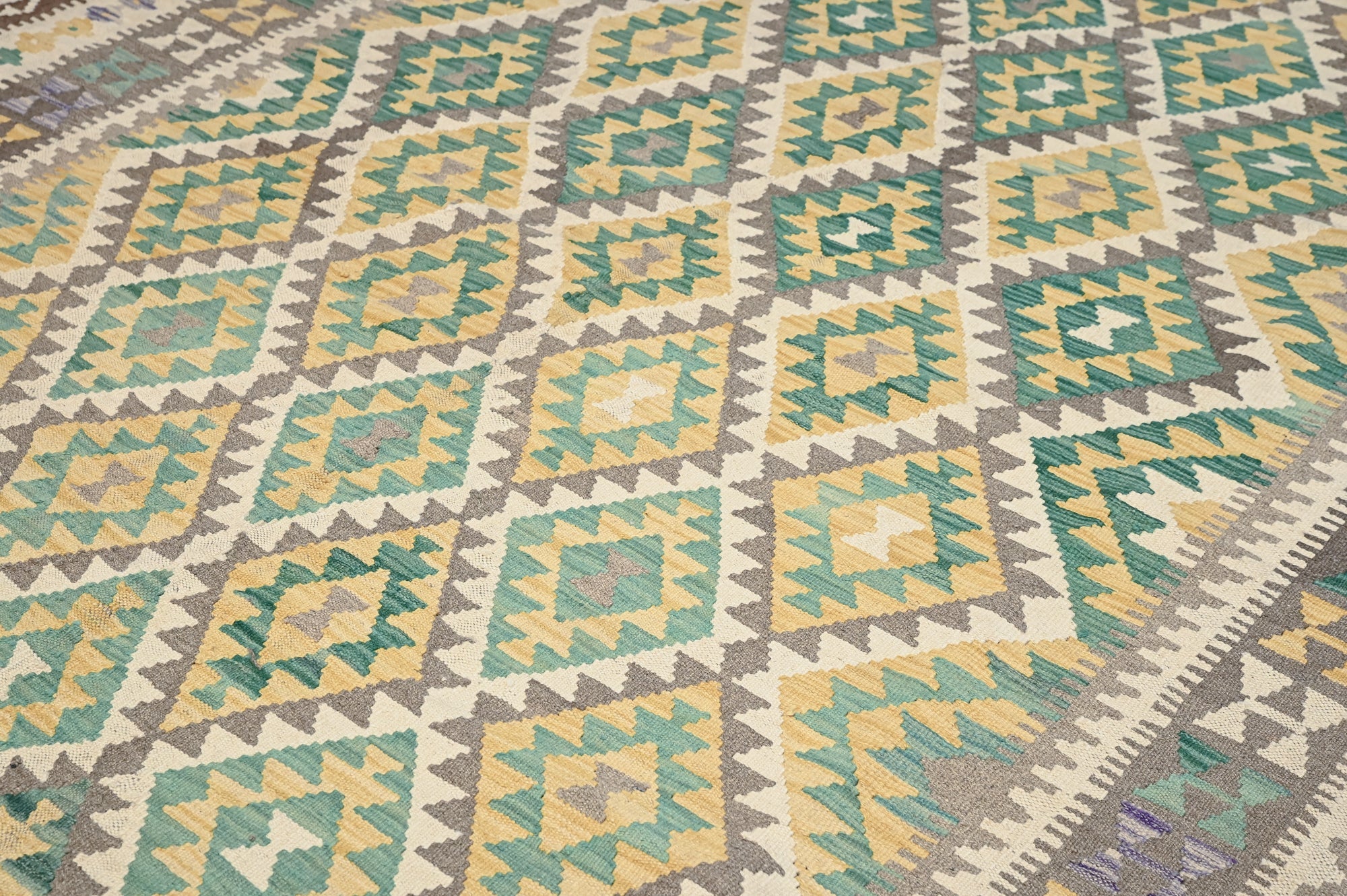 Green Afghan Bohemian Kilim Wool Rug 294cm x 210cm