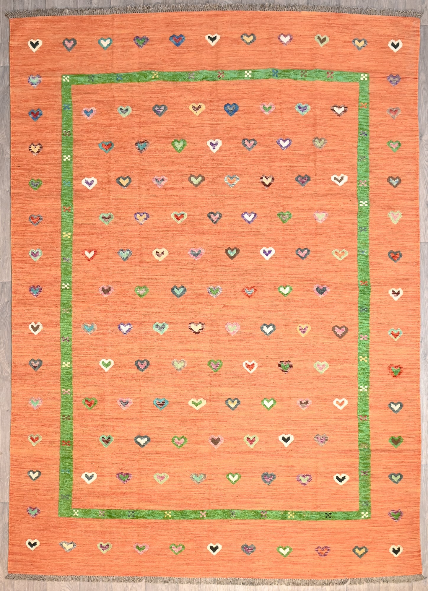 Terracotta Persian Barjasta Kilim Wool Rug 341cm  244cm