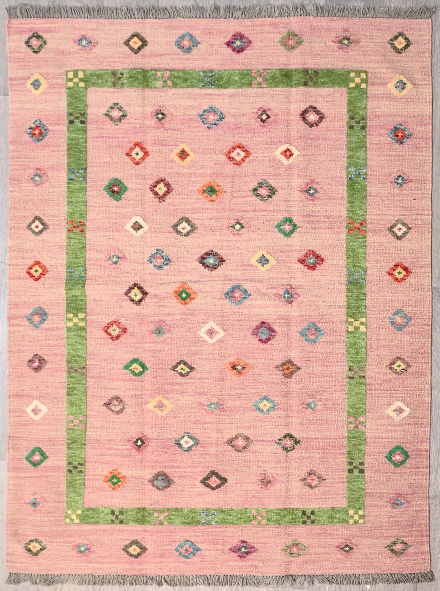 Baby Pink Persian Barjasta Kilim Wool Rug 203cm x 153cm