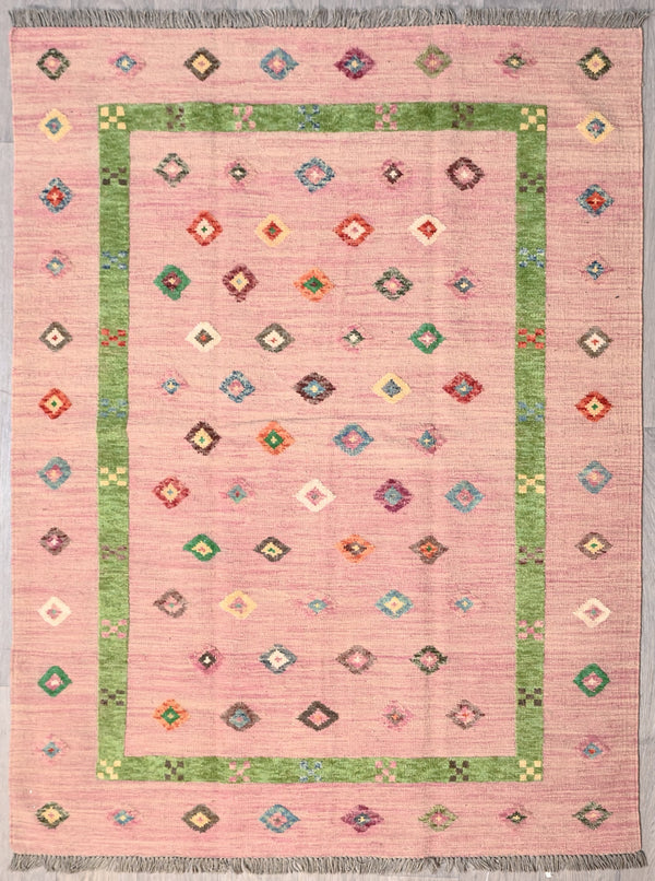 Baby Pink Persian Barjasta Kilim Wool Rug 203cm x 153cm