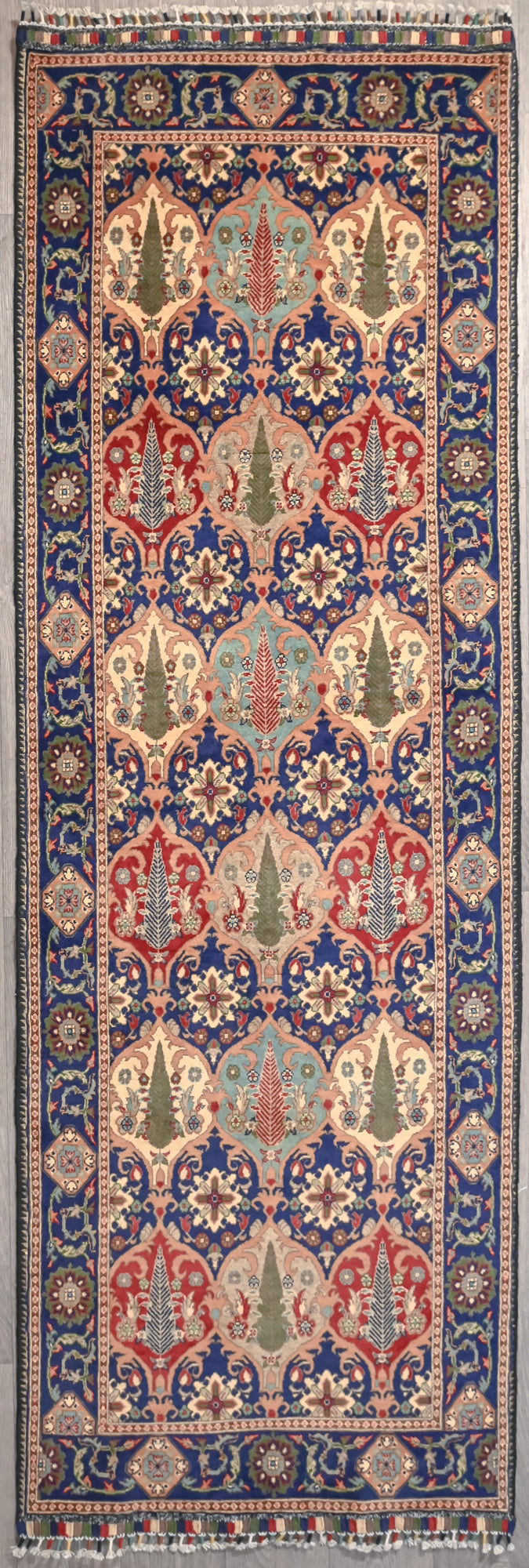 Blue Afghan Mazari Tree Design Wool Runner 279cm x 92cm