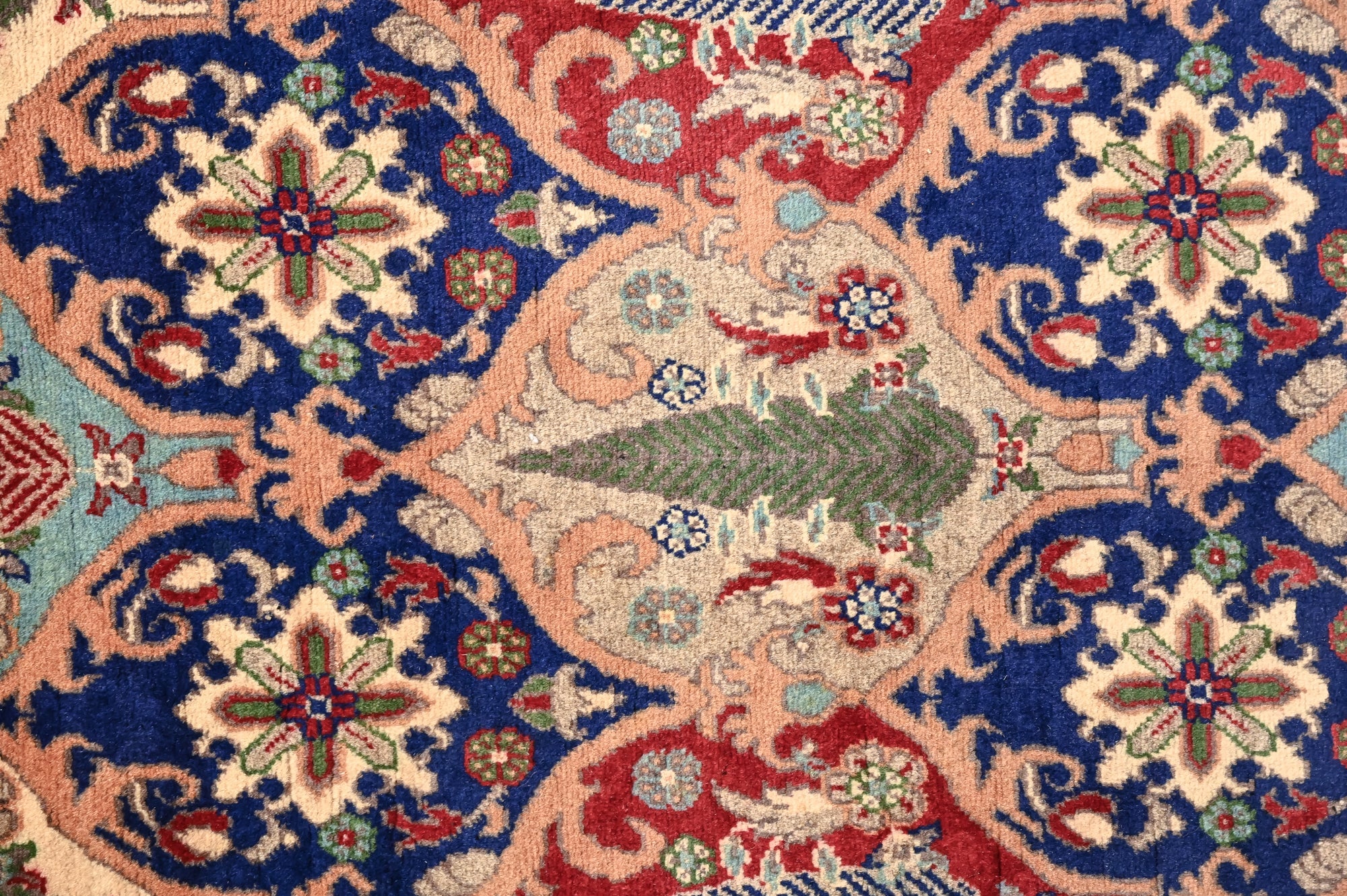 Blue Afghan Mazari Tree Design Wool Runner 279cm x 92cm