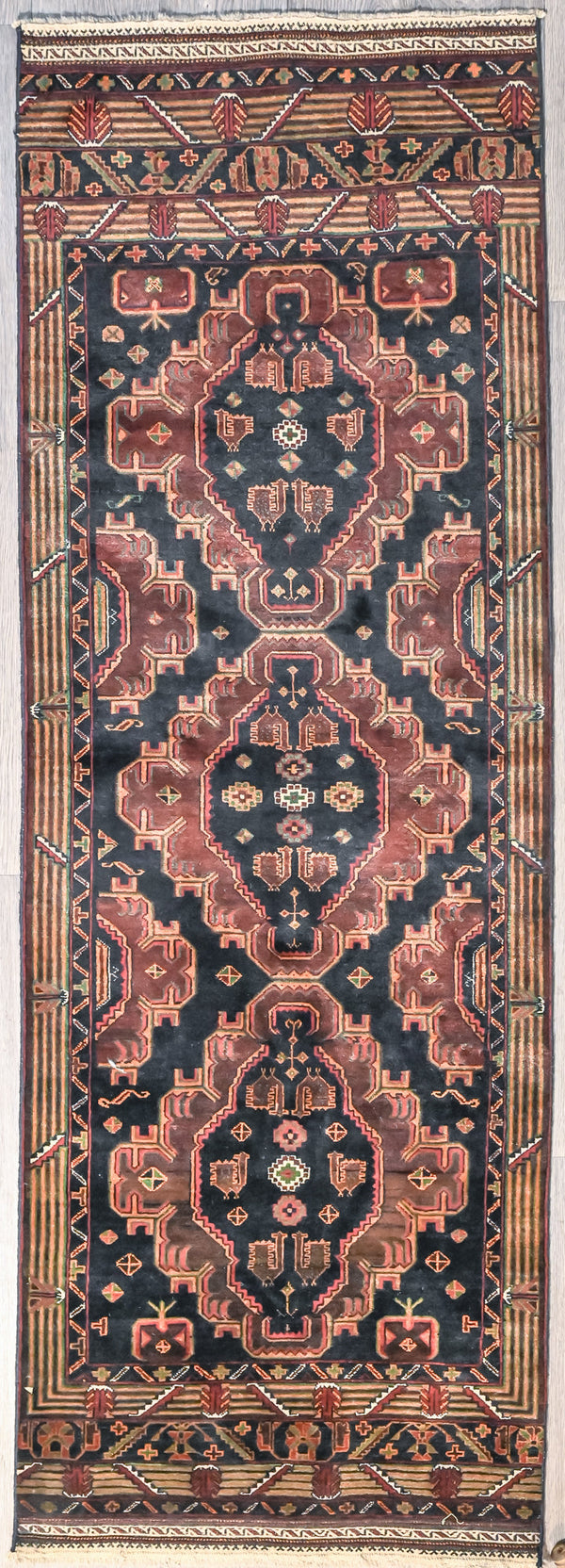 Navy Afghan Baluchi Fine Wool Runner 240cm x 84cm