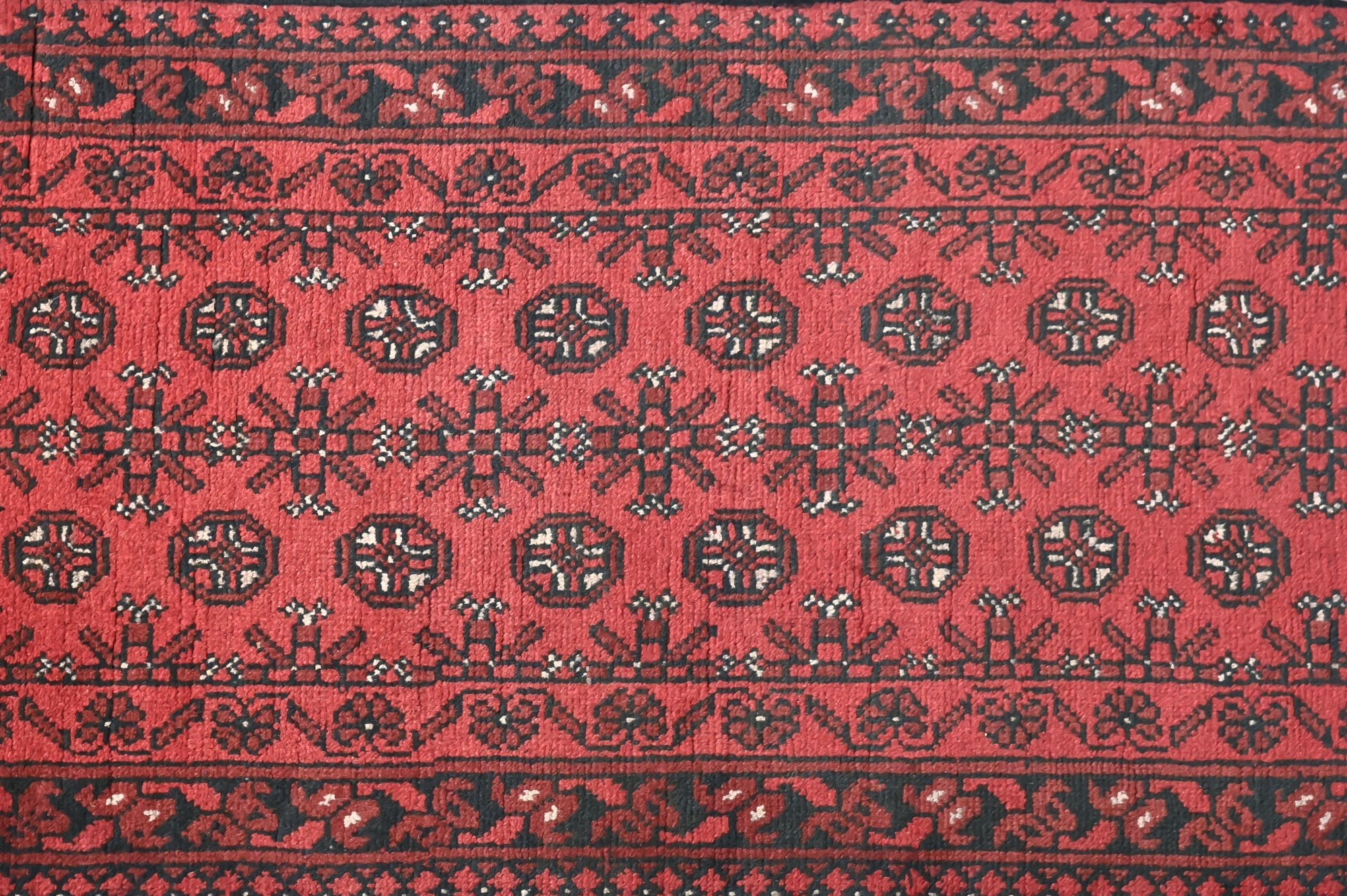 Red Afghan Turkoman Bukhara Wool Runner 300cm x 80cm