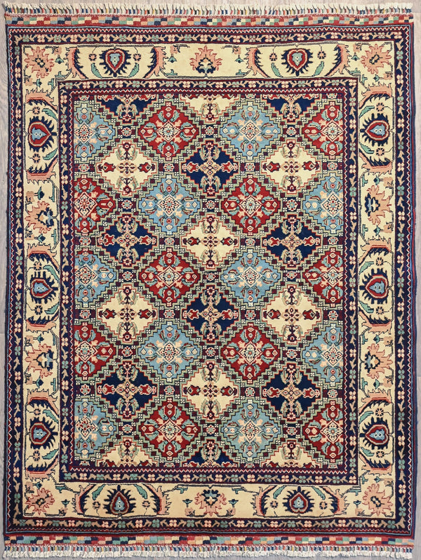 Blue and Cream Afghan Chobi Wool Rug 185cm x 154cm