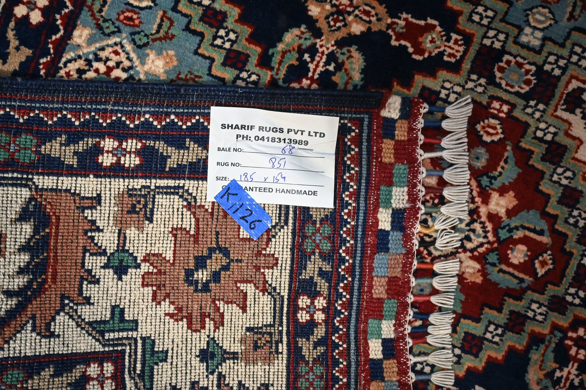 Blue and Cream Afghan Chobi Wool Rug 185cm x 154cm