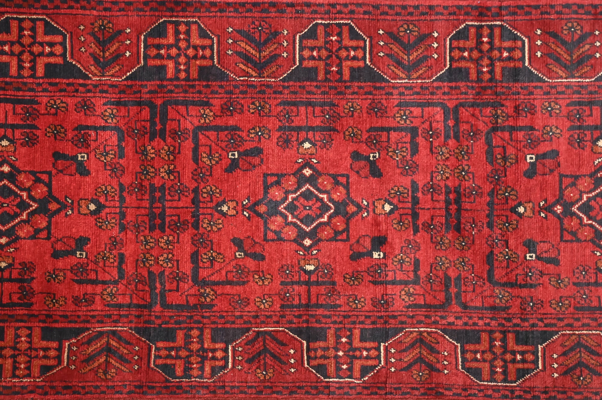 Red Afghan Khal Mohammadi Wool Runner 280cm x 85cm