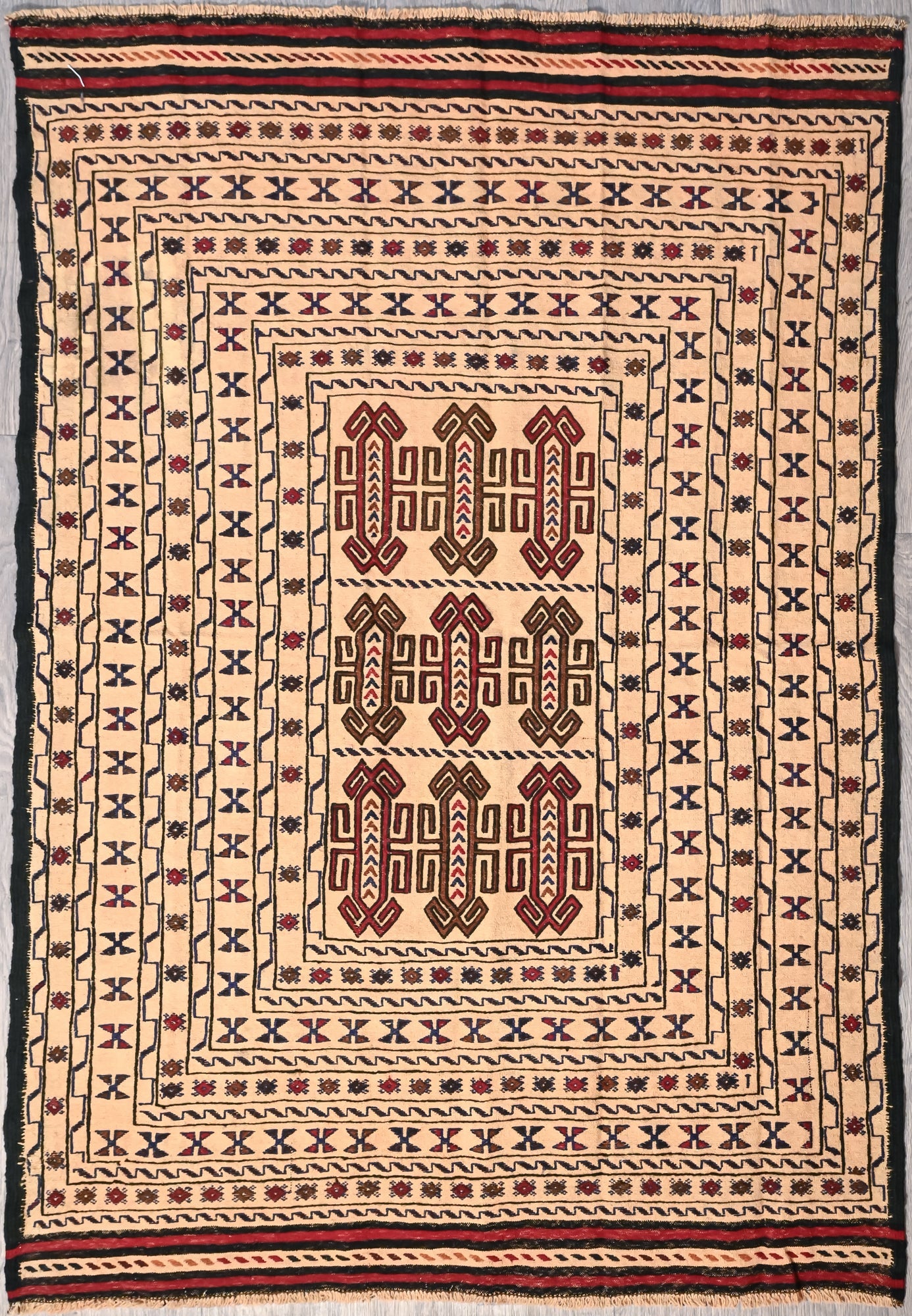 Beige Persian Sumak Kilim Wool Rug 188cm x 133cm