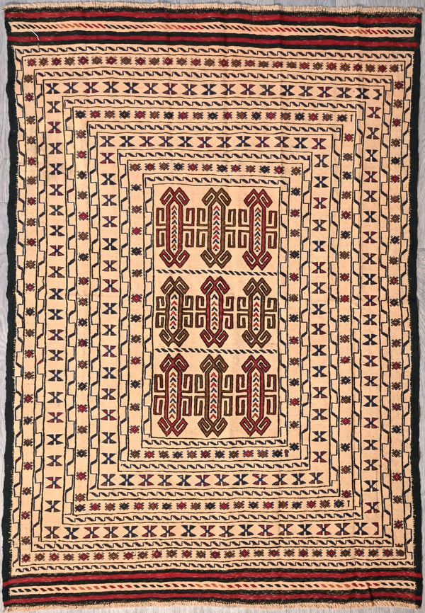 Beige Persian Sumak Kilim Wool Rug 188cm x 133cm