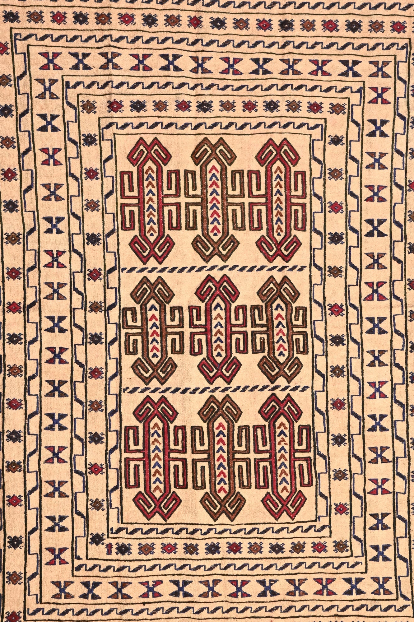 Beige Persian Sumak Kilim Wool Rug 188cm x 133cm