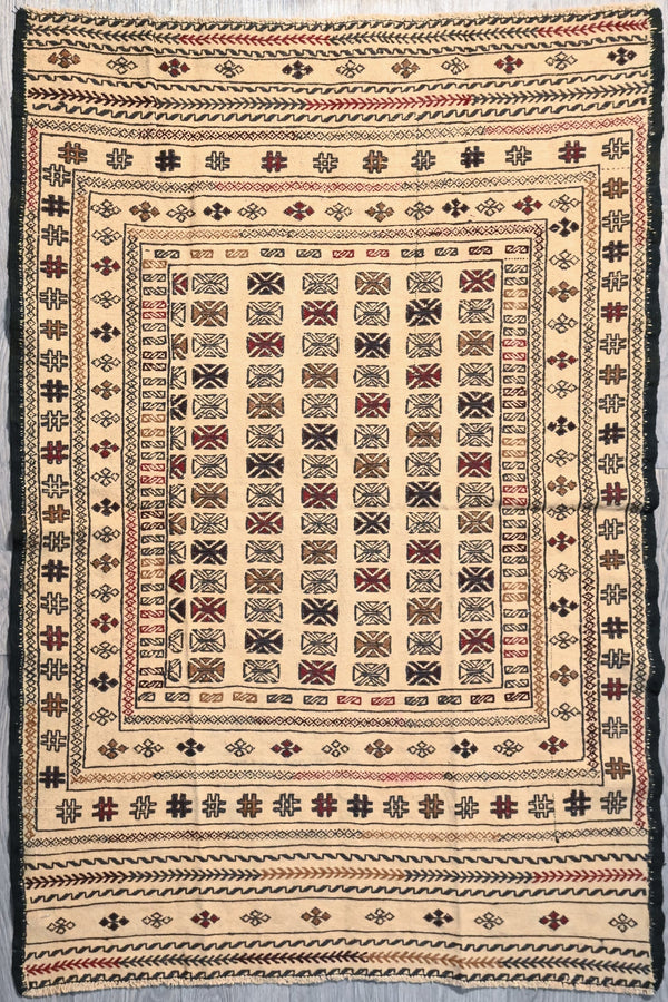 Beige Persian Sumak Kilim Wool Rug 175cm x 118cm