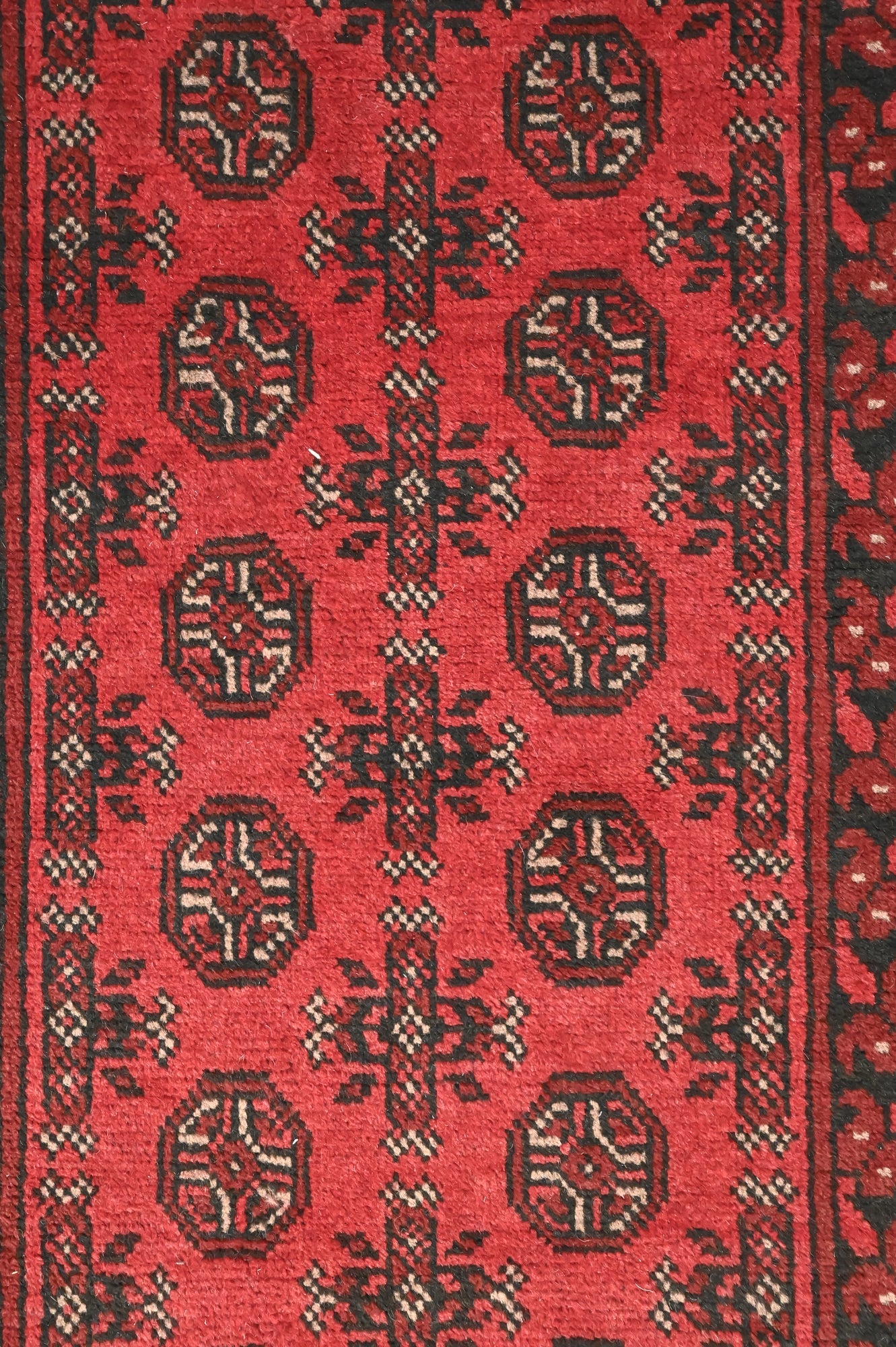 Red Afghan Turkoman Bukhara Wool Runner 400cm x 80cm