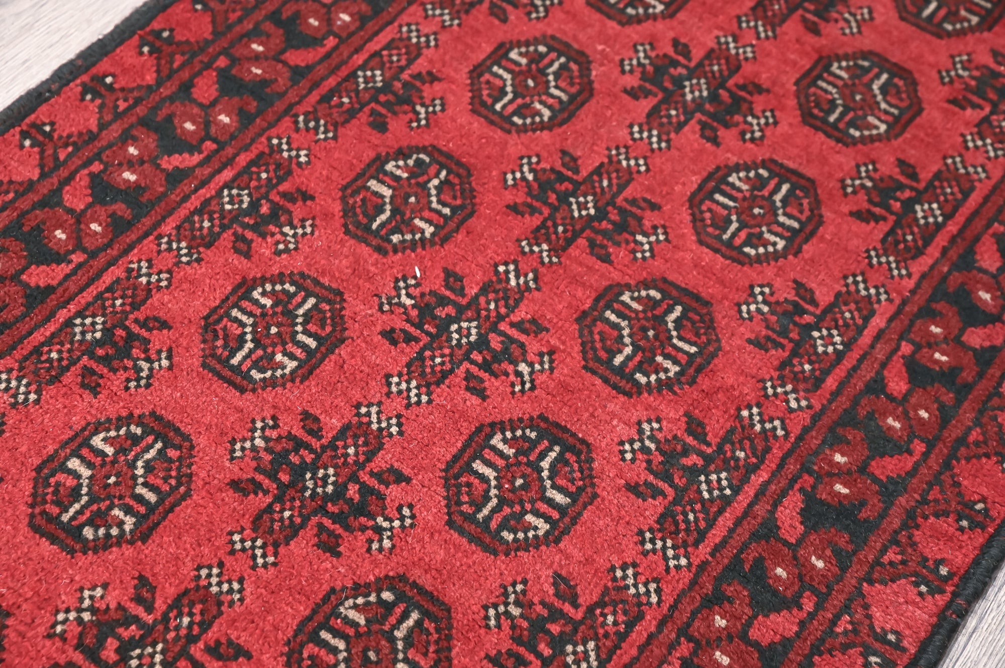 Red Afghan Turkoman Bukhara Wool Runner 400cm x 80cm