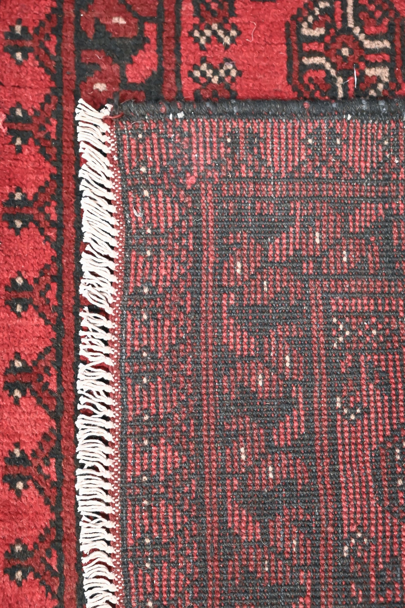 Red Afghan Turkoman Bukhara Wool Runner 400cm x 80cm