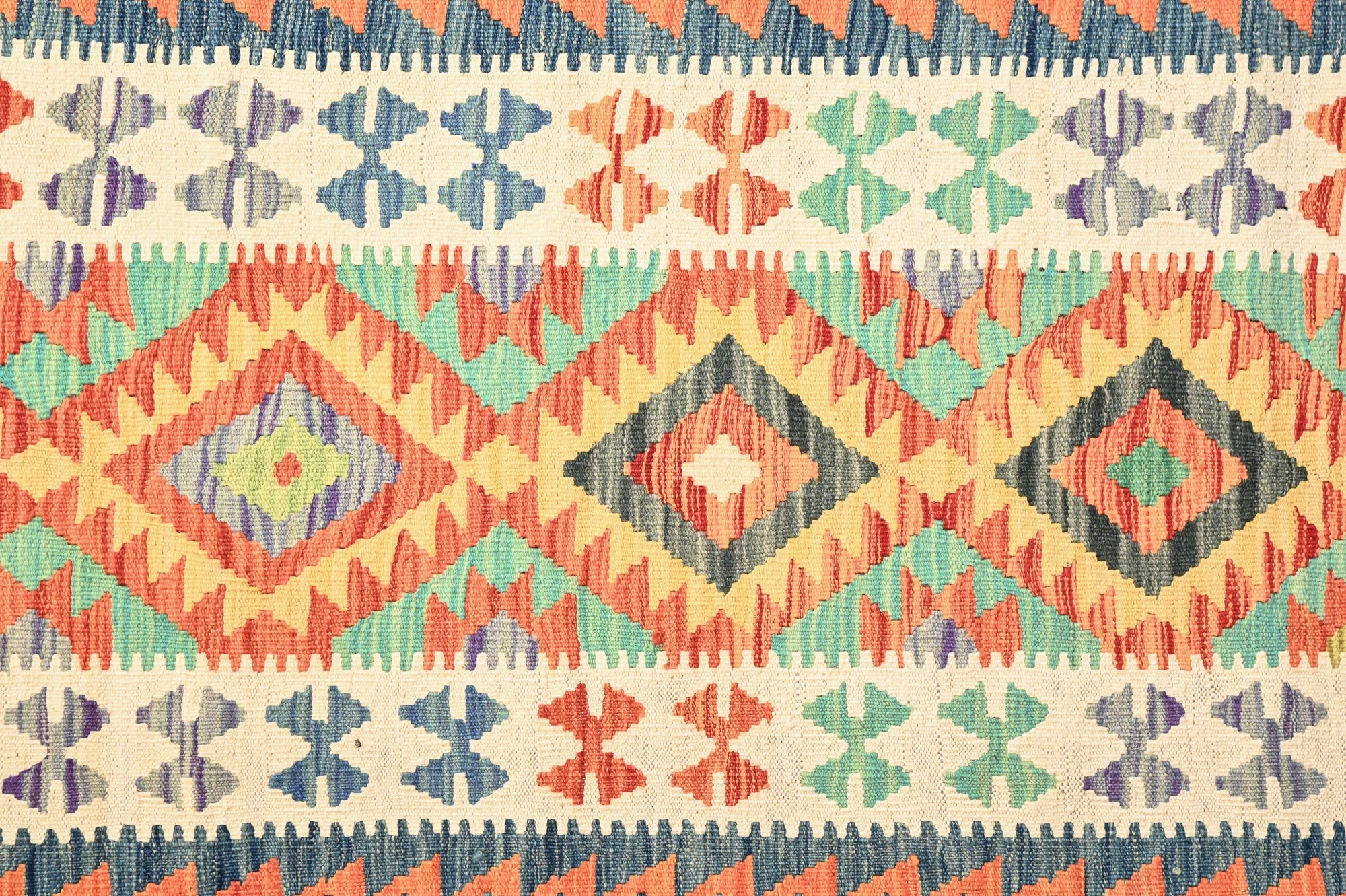 Multicolour Afghan Boho Kilim Wool Runner 388cm x 82cm