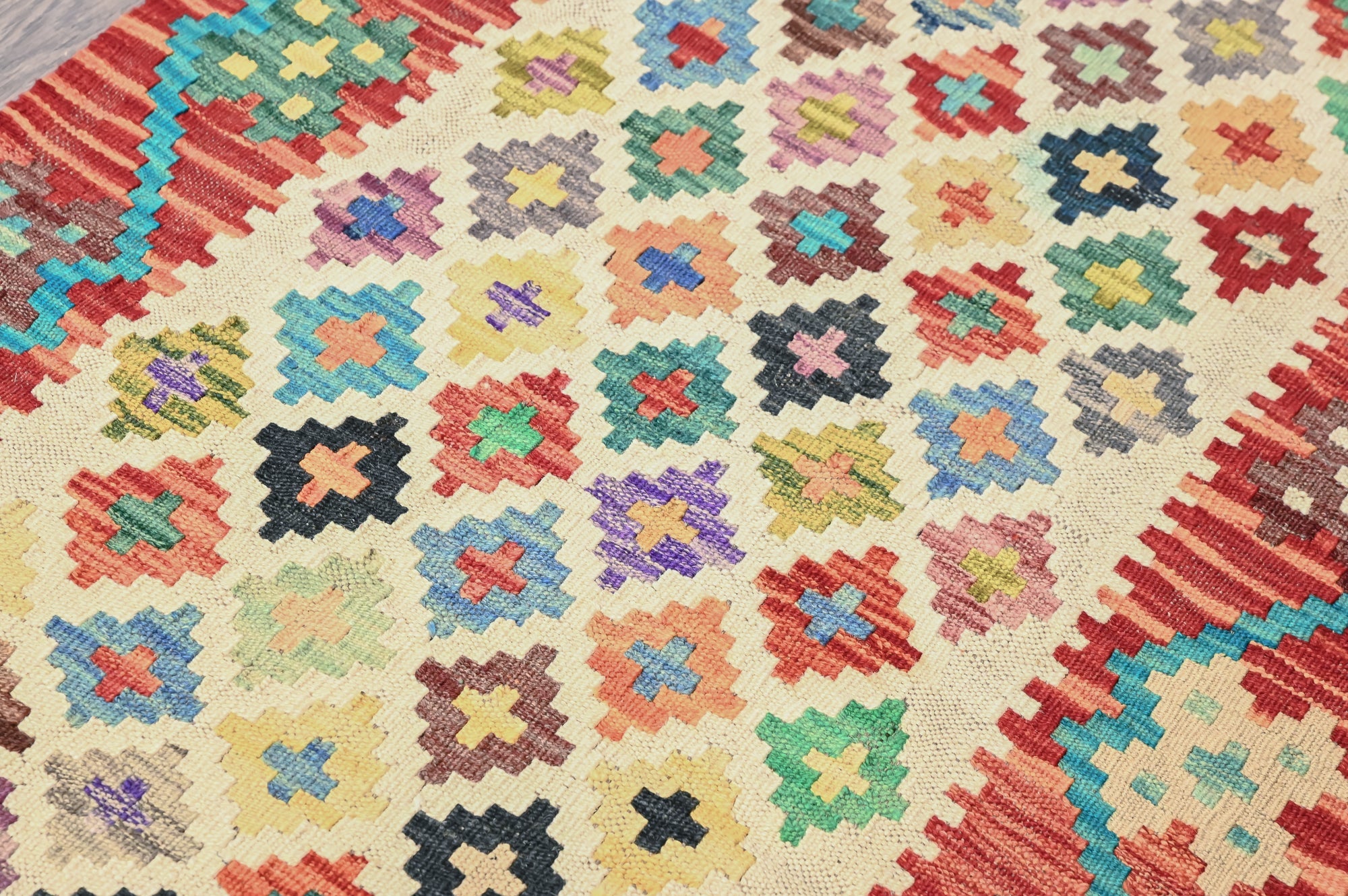 Multicolour Afghan Boho Kilim Wool Runner 243cm x 83cm