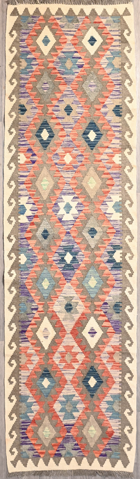 Multicolour Afghan Boho Kilim Wool Runner 285cm x 78cm