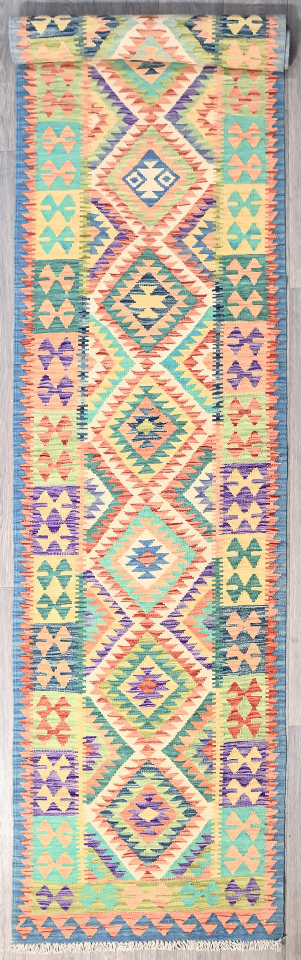 Multicolour Afghan Boho Kilim Wool Runner 406cm x 82cm