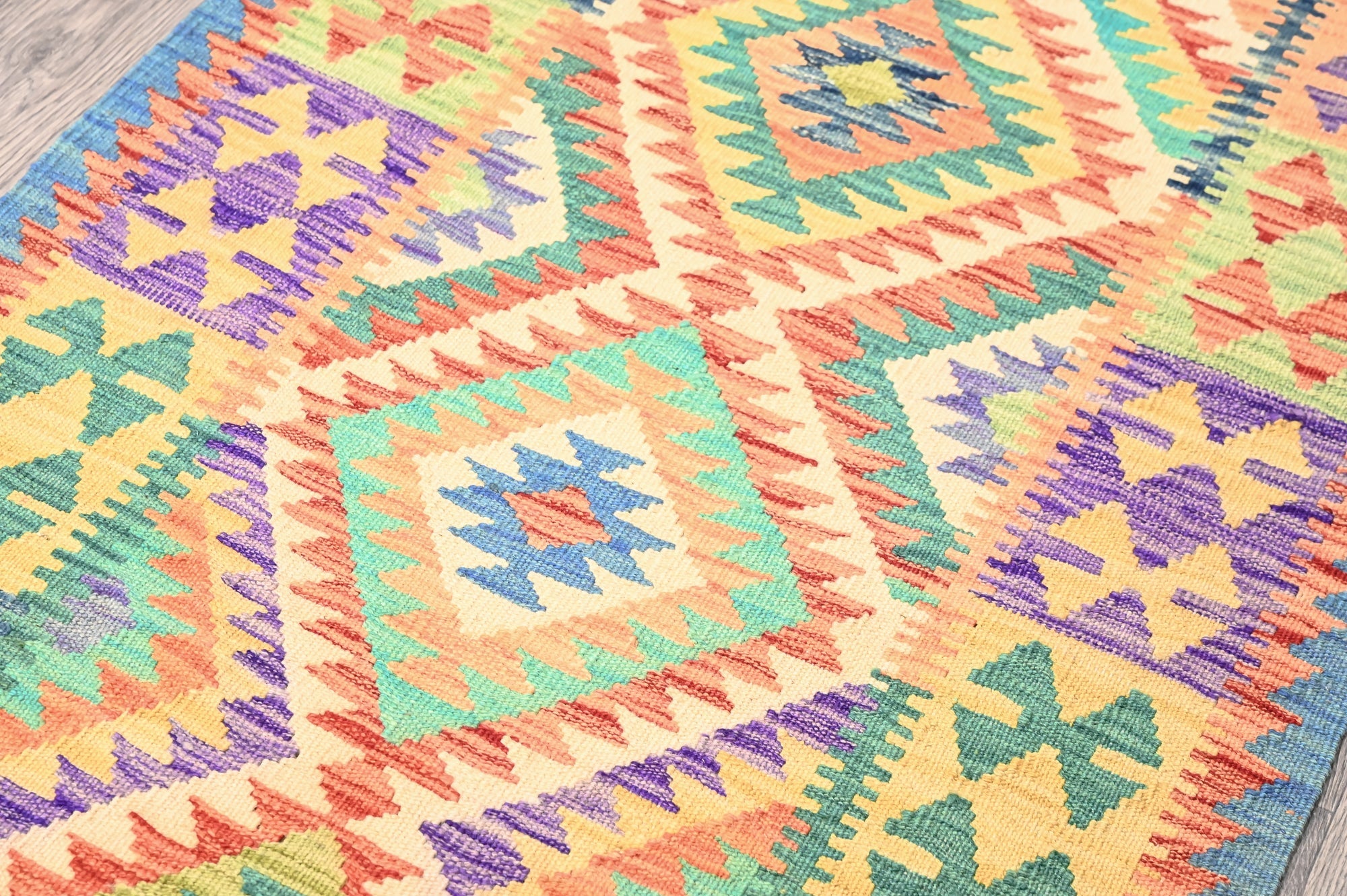 Multicolour Afghan Boho Kilim Wool Runner 406cm x 82cm