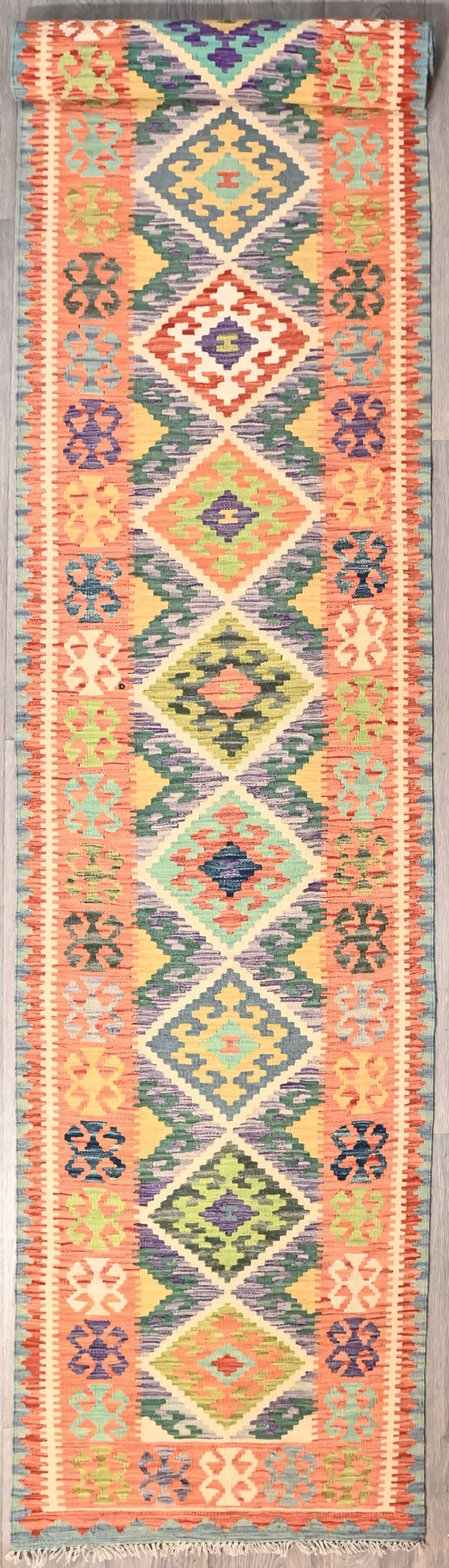 Mutlicolour Afghan Boho Kilim Wool Runner 402cm x 78cm