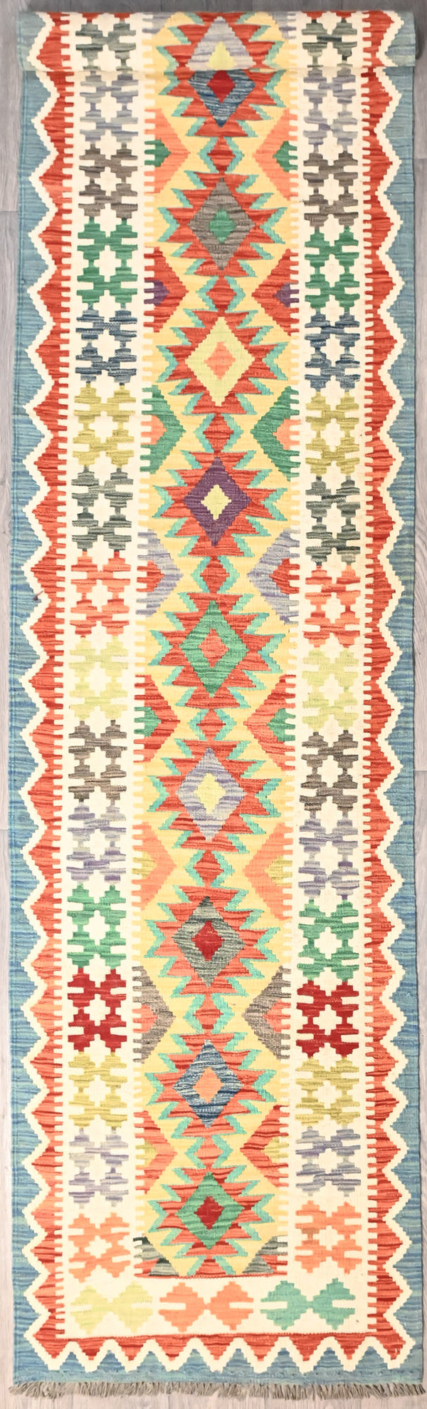 Mutlicolour Afghan Boho Kilim Wool Runner 405cm x 85cm