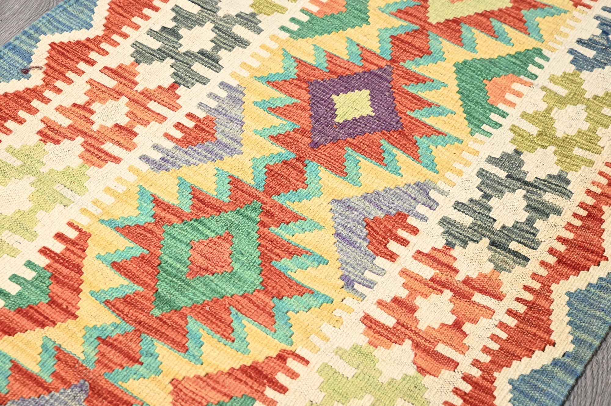 Mutlicolour Afghan Boho Kilim Wool Runner 405cm x 85cm