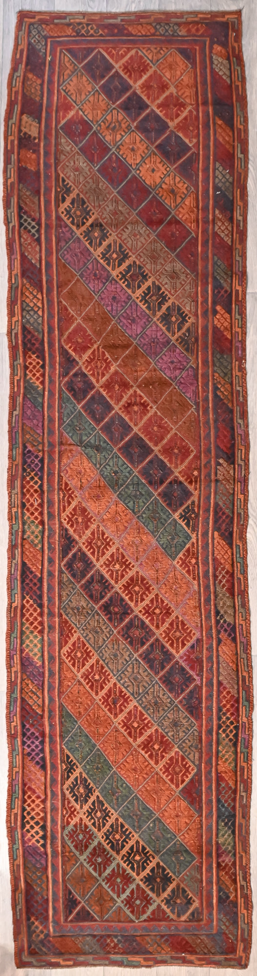 Red Persian Meshwani Tribal Wool Runner 371cm x 90cm