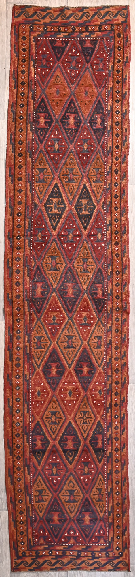 Red and Brown Persian Meshwani Tribal Wool Runner 393cm x 78cm