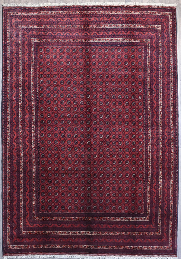 Wine Red Afghan Khoja Roshnai Wool Rug 284cm x 187cm