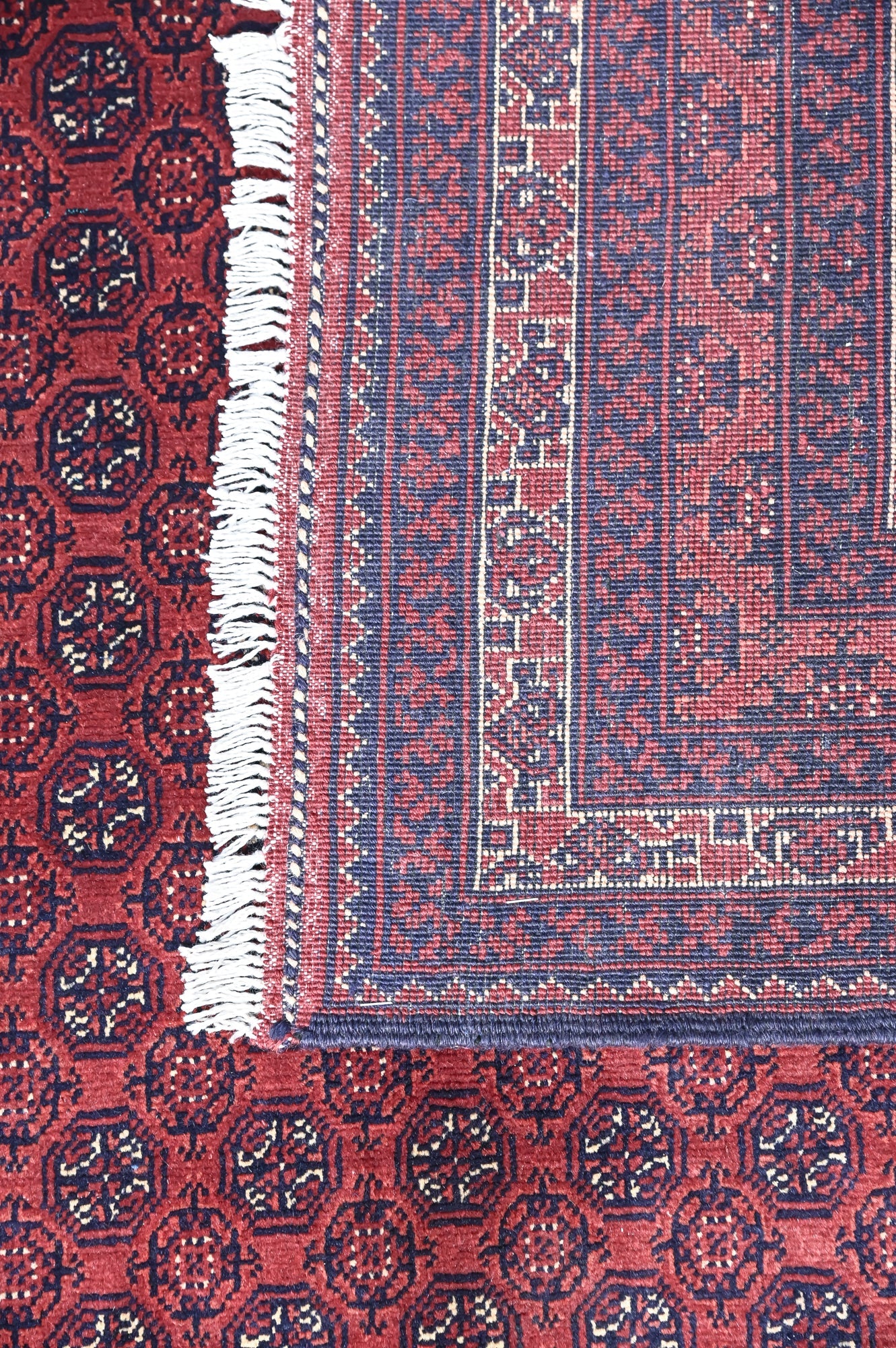 Wine Red Afghan Khoja Roshnai Wool Rug 284cm x 187cm