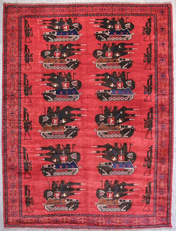 Red Vintage Afghan War Design Rug 289cm x 212cm