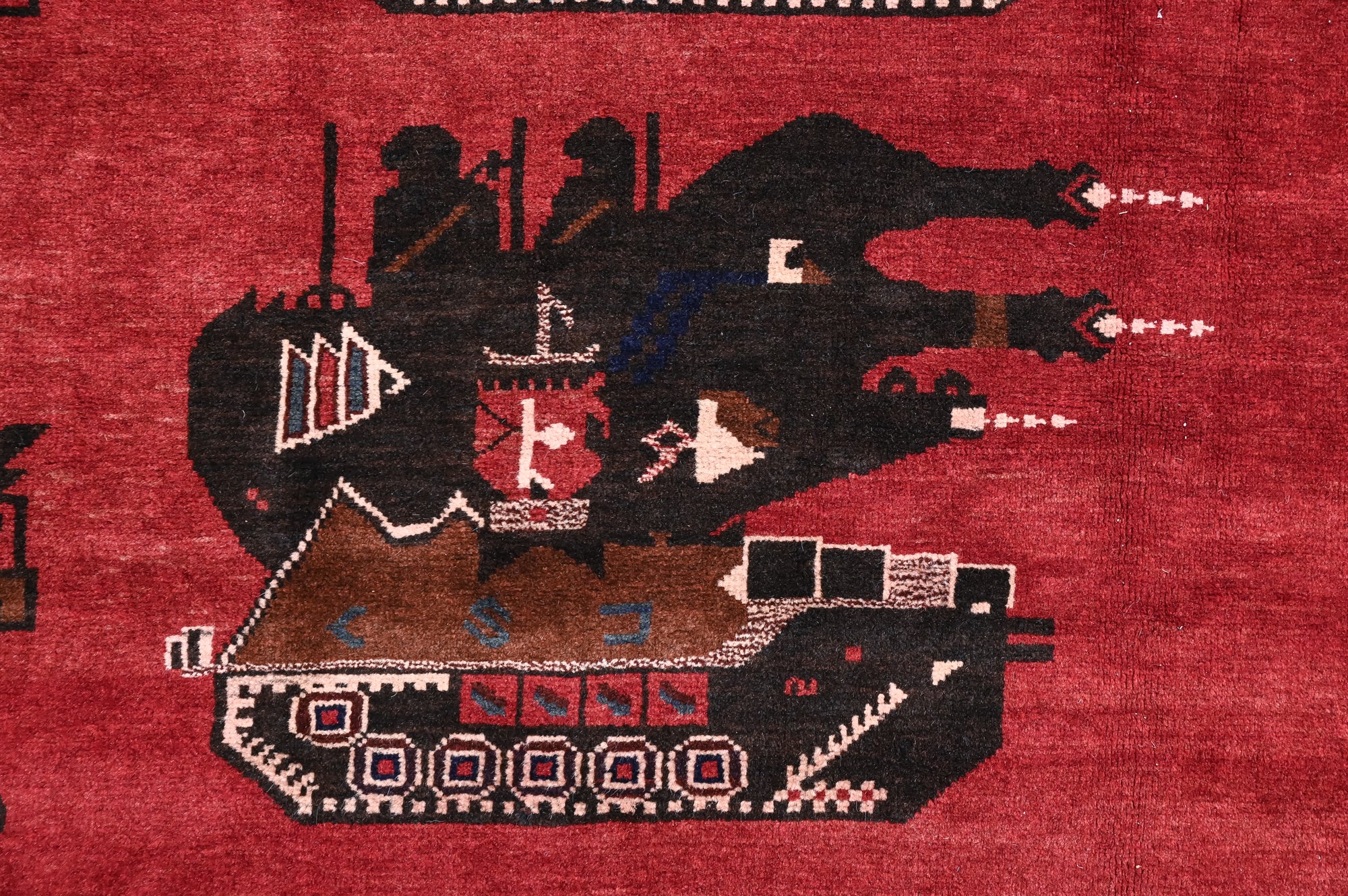 Red Vintage Afghan War Design Rug 289cm x 212cm