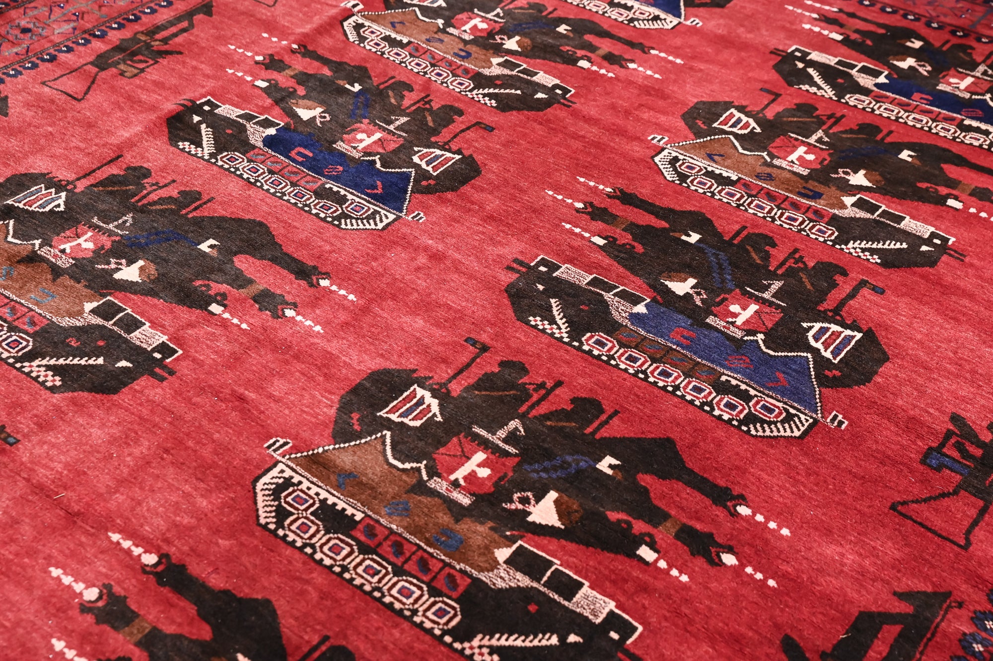 Red Vintage Afghan War Design Rug 289cm x 212cm