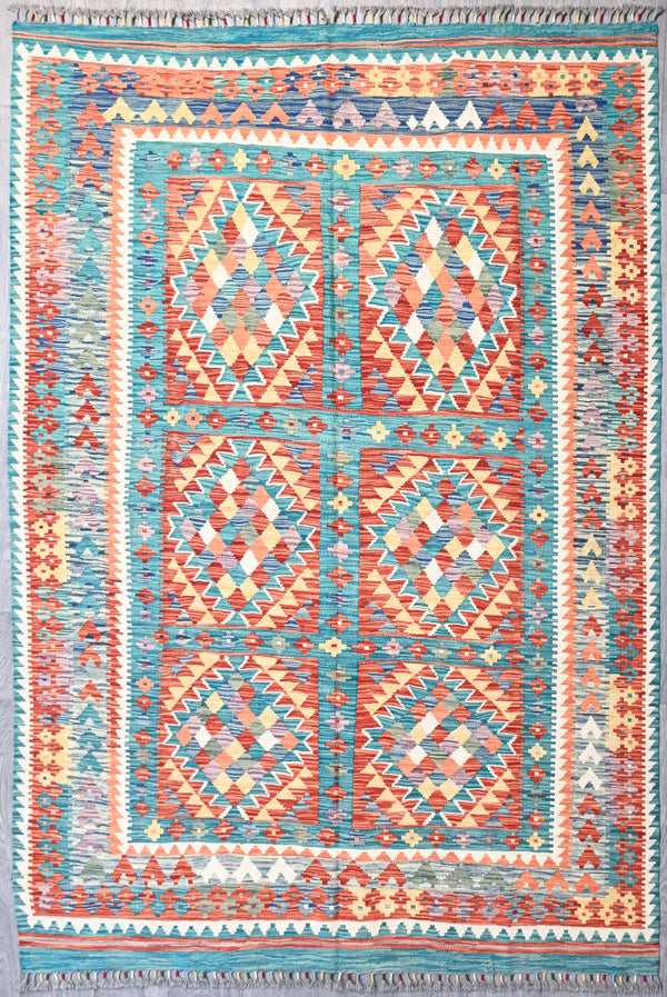 Multicolour Afghan Boho Kilim Wool Rug 251cm x 169cm