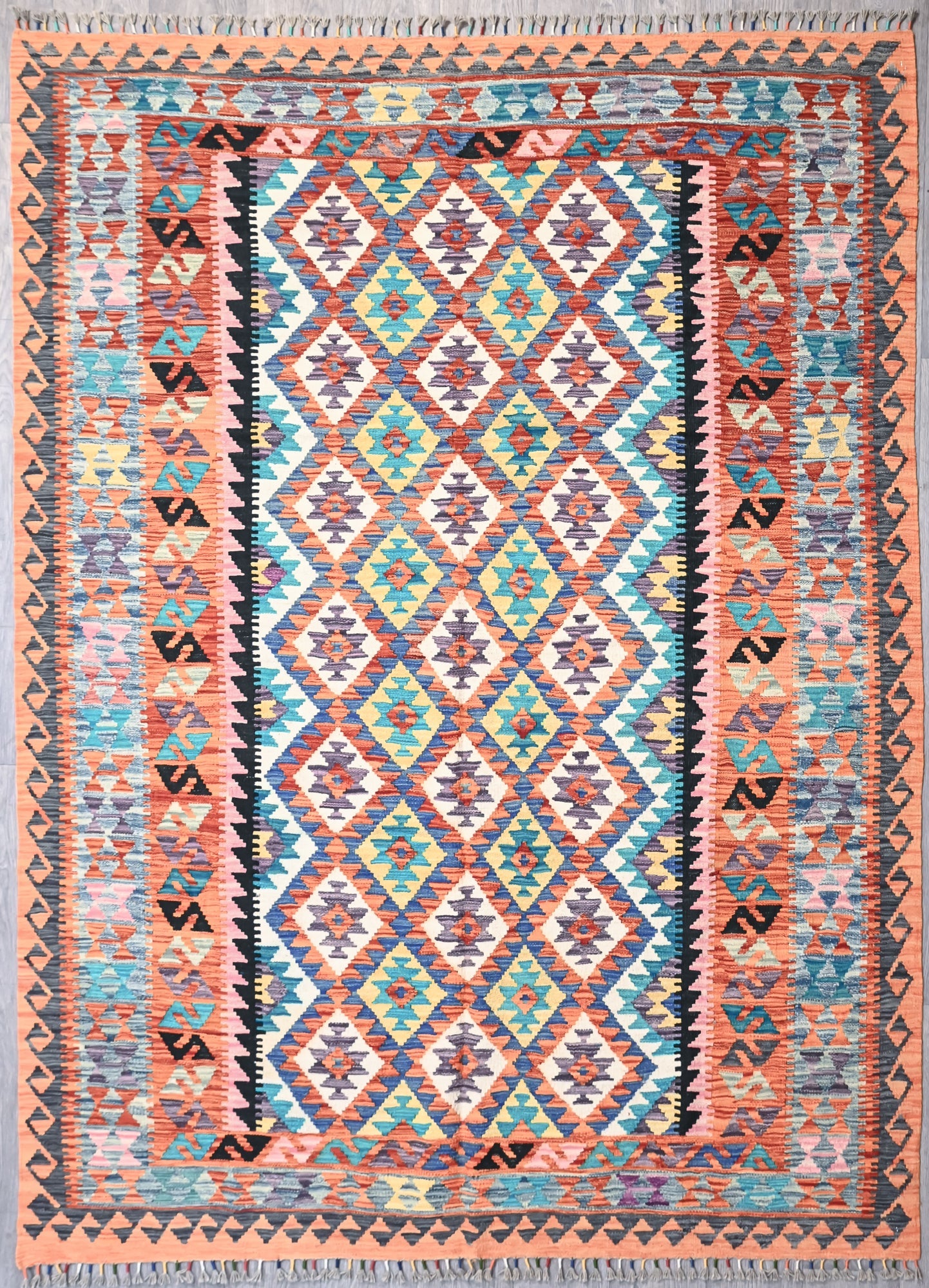 Multicolour Afghan Boho Kilim Wool Rug 255cm x 187cm