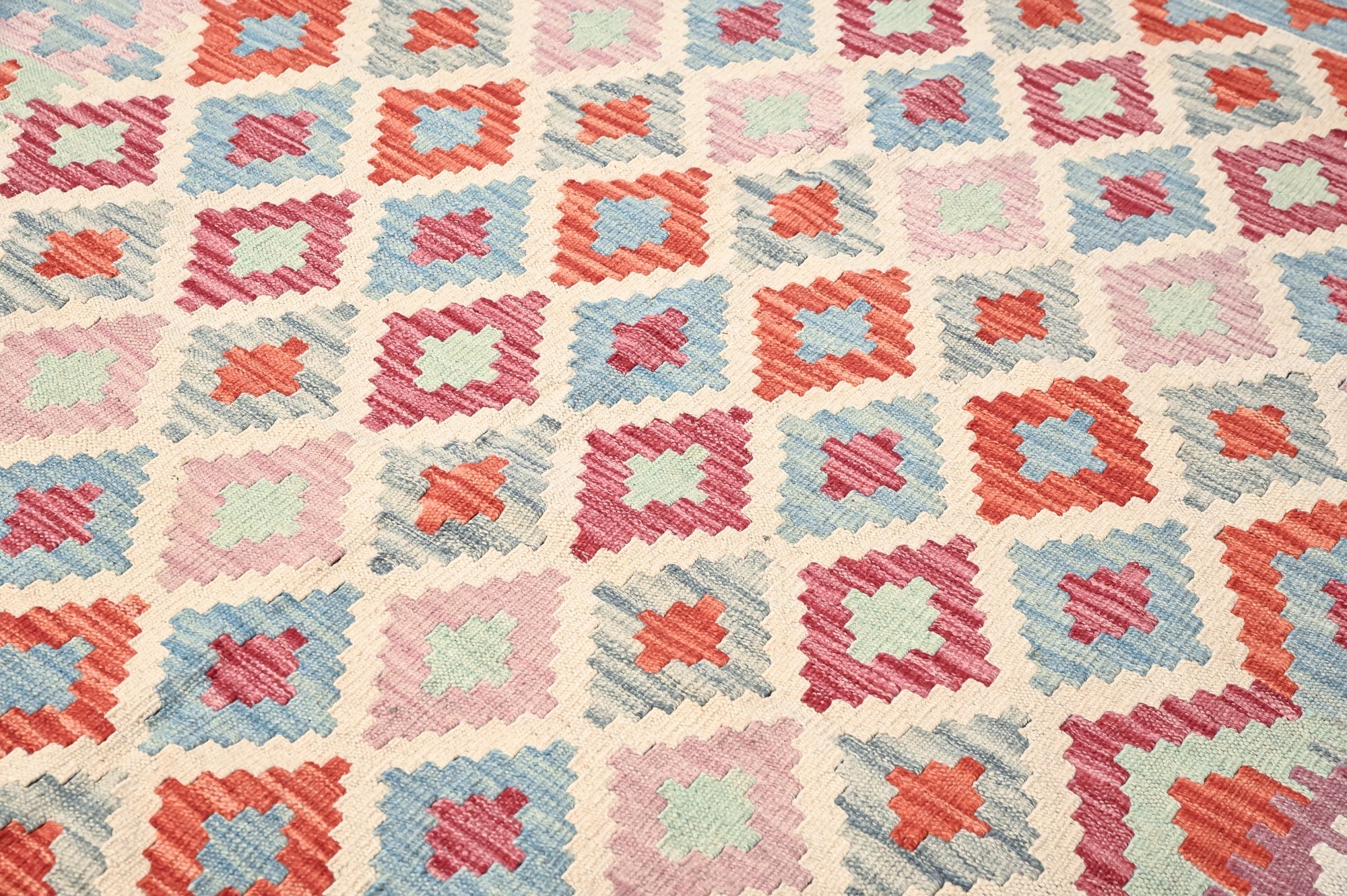 Pink Afghan Boho Kilim Wool Rug 241cm x 173cm