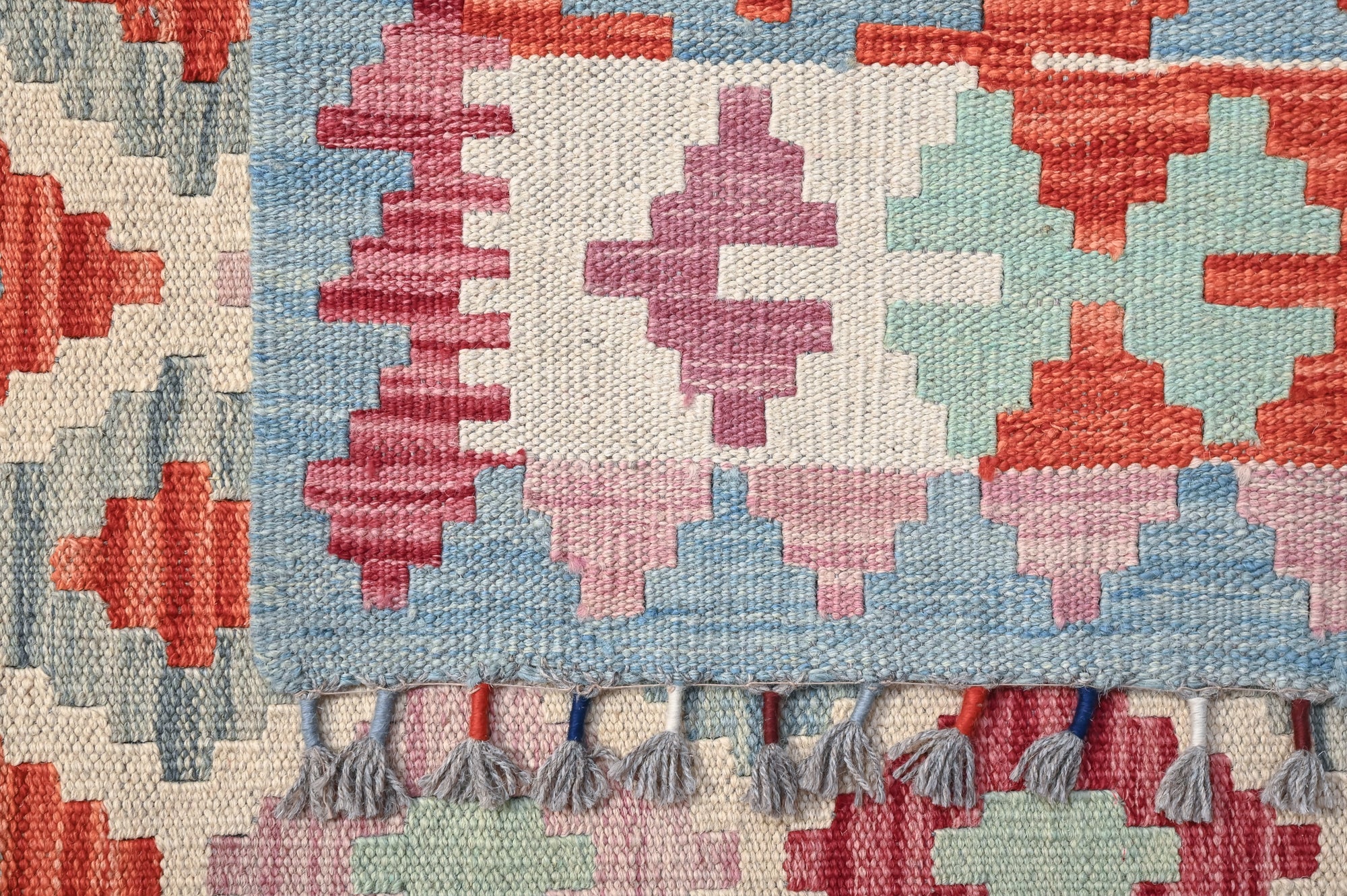 Pink Afghan Boho Kilim Wool Rug 241cm x 173cm