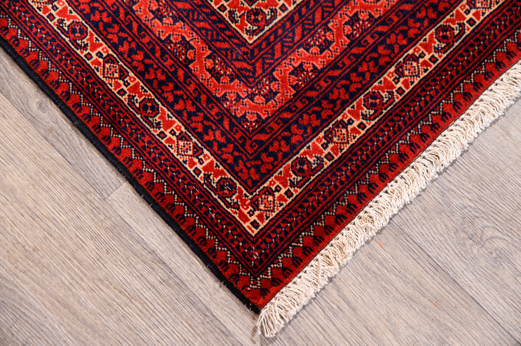 Deep Red Afghan Khoja Roshnai Wool Rug 292cm x 200cm