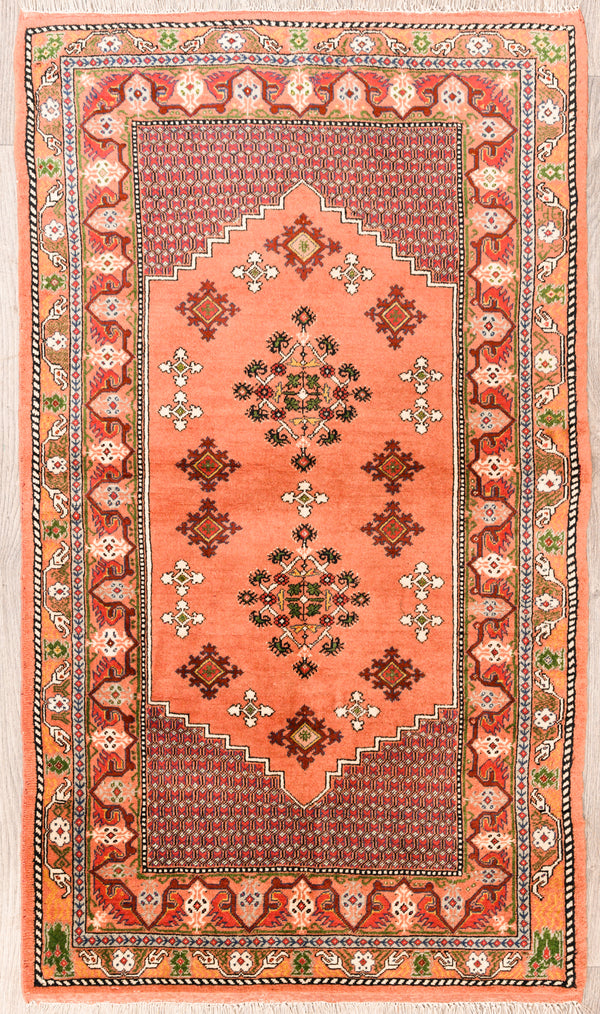 Pink Afghan Herati Silk n Wool Rug 145cm x 84cm
