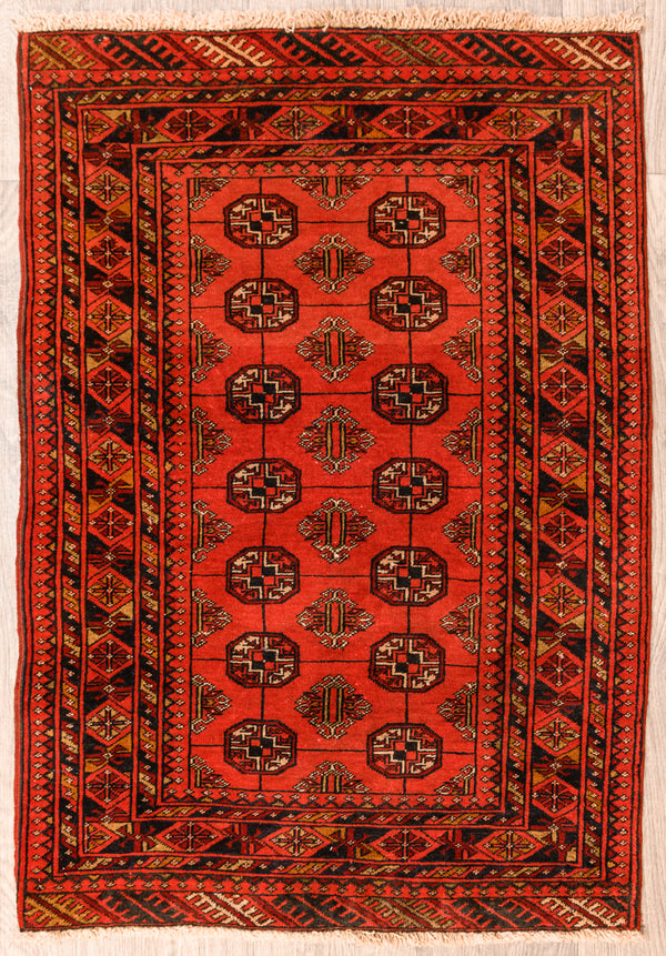 Red Afghan Turkoman Wool Rug 161cm x 102cm