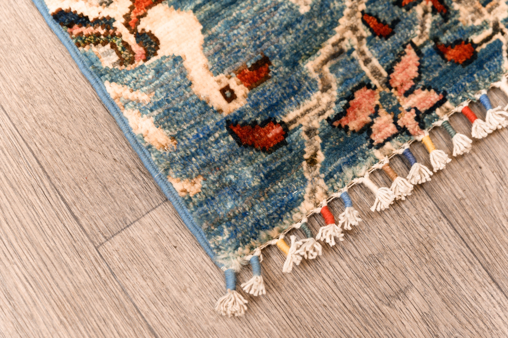 Blue Afghan Pictorial Chobi Wool Runner 351cm x 74cm