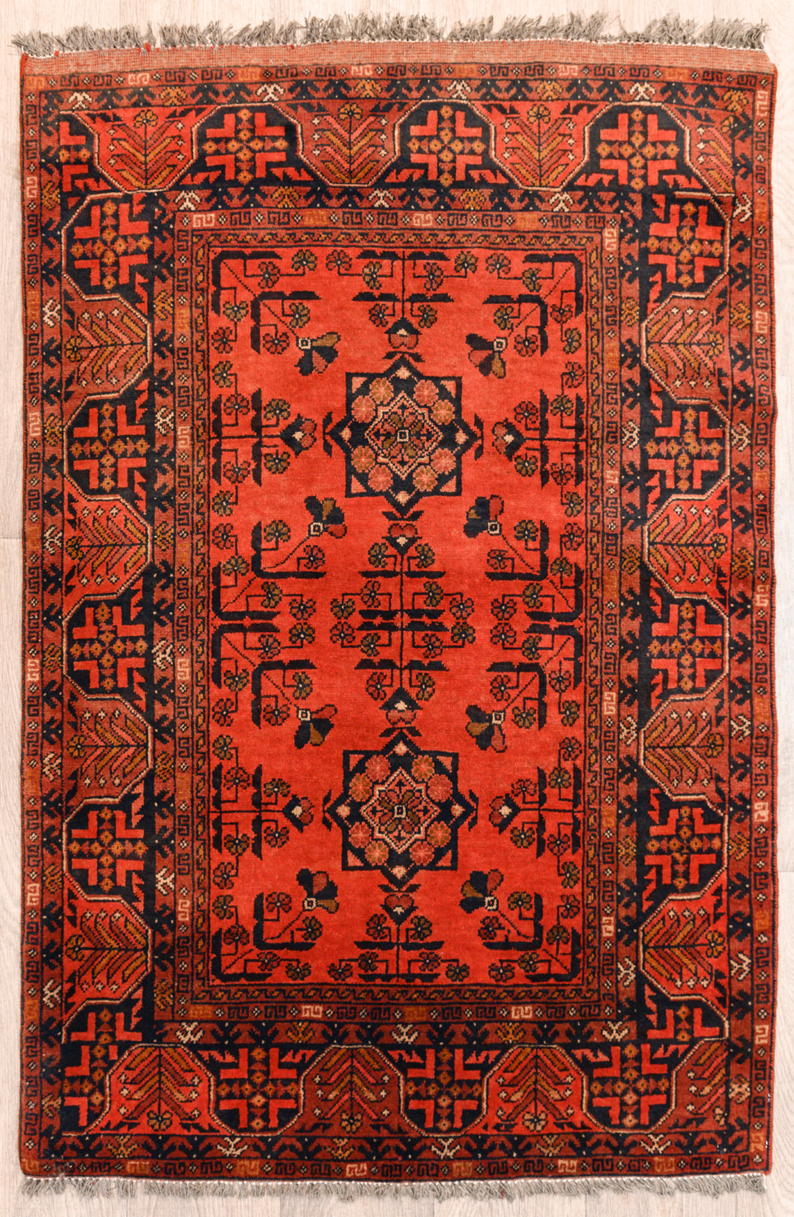 Red Afghan Khal Wool Rug 147cm x 99cm