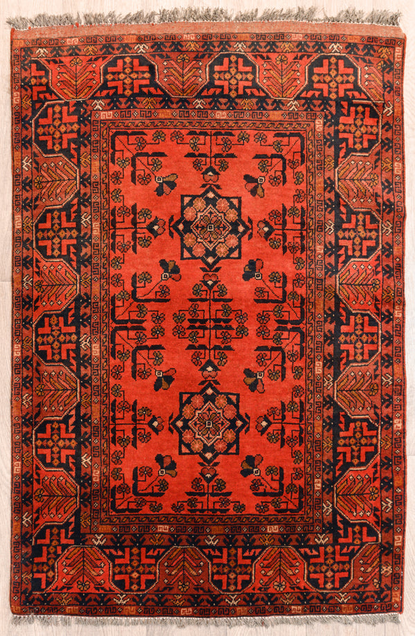 Red Afghan Khal Wool Rug 147cm x 99cm