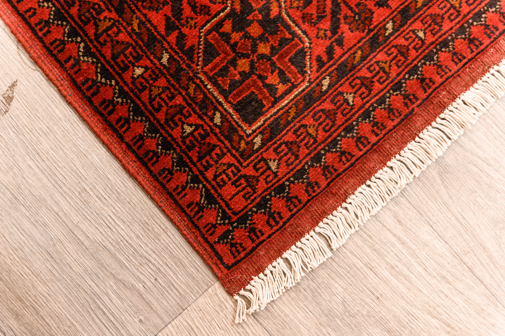 Red Afghan Khal Wool Rug 189cm x 147cm